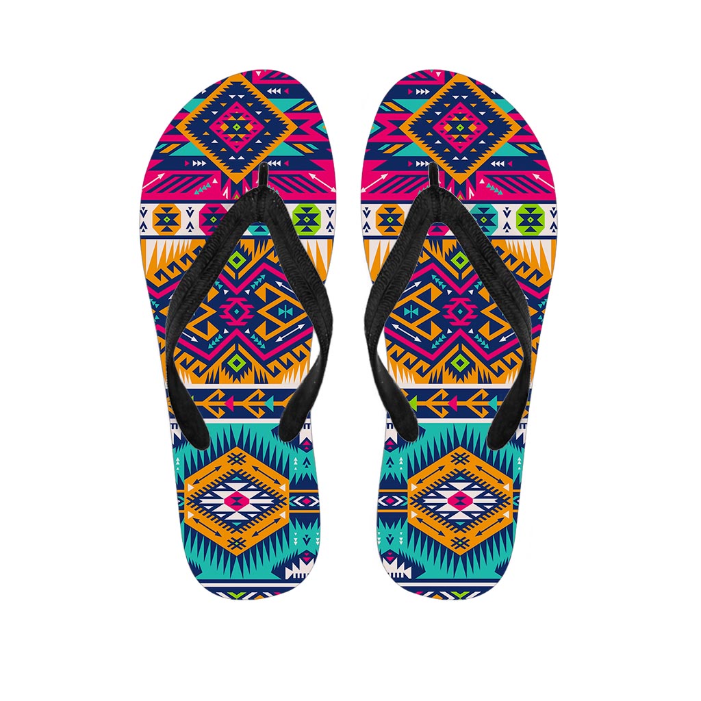 Bright Colors Aztec Pattern Print Flip Flops