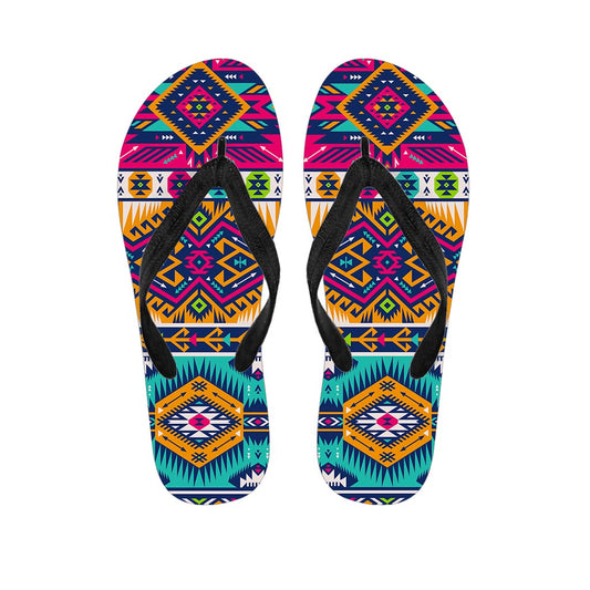 Bright Colors Aztec Pattern Print Flip Flops