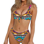 Bright Colors Aztec Pattern Print Front Bow Tie Bikini