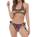 Bright Colors Aztec Pattern Print Halter Scoop Tie Side Bikini