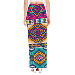 Bright Colors Aztec Pattern Print High Slit Maxi Skirt