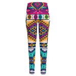 Bright Colors Aztec Pattern Print High-Waisted Pocket Leggings