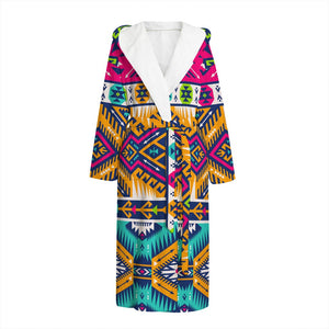 Bright Colors Aztec Pattern Print Hooded Bathrobe