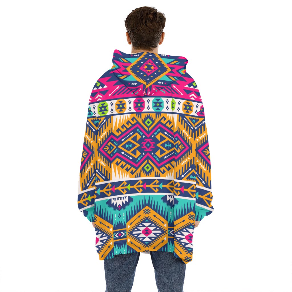 Bright Colors Aztec Pattern Print Hoodie Blanket