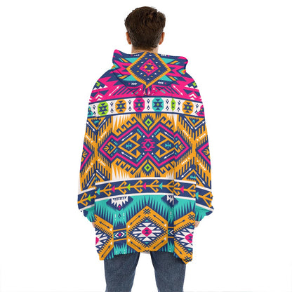 Bright Colors Aztec Pattern Print Hoodie Blanket