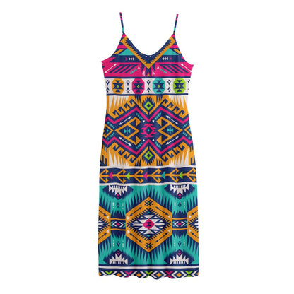 Bright Colors Aztec Pattern Print Jersey Midi Cami Dress