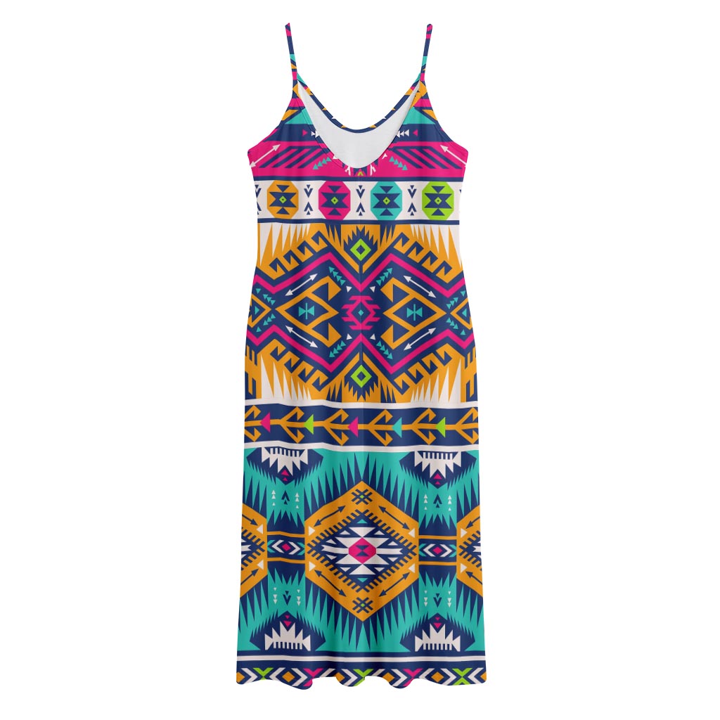 Bright Colors Aztec Pattern Print Jersey Midi Cami Dress