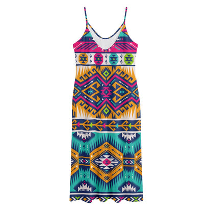 Bright Colors Aztec Pattern Print Jersey Midi Cami Dress