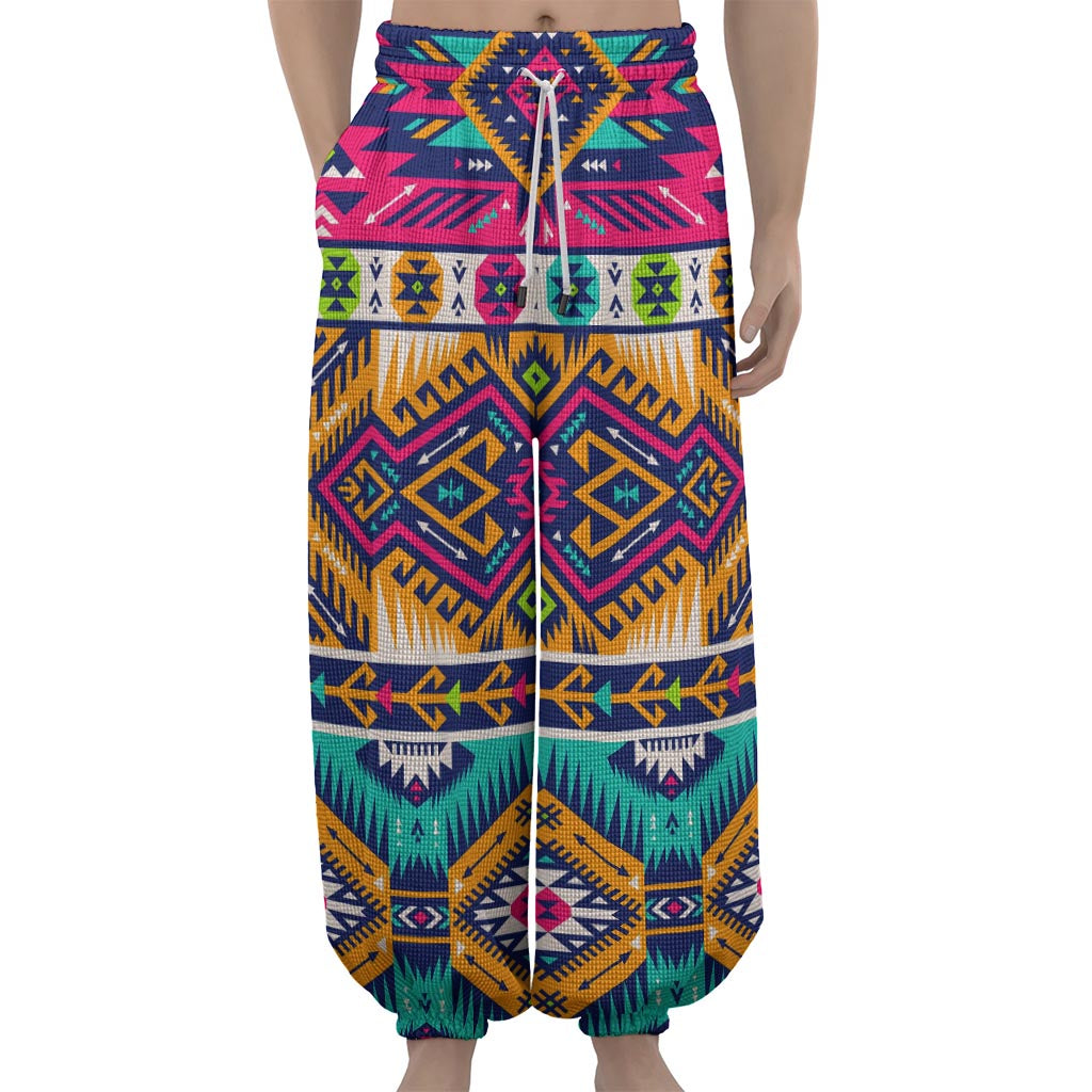 Bright Colors Aztec Pattern Print Lantern Pants