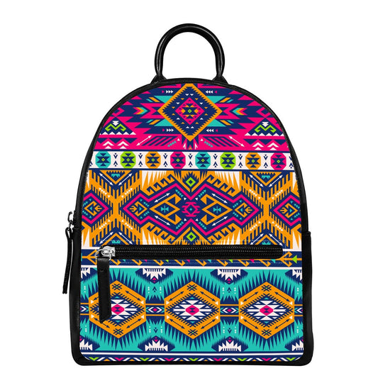 Bright Colors Aztec Pattern Print Leather Backpack