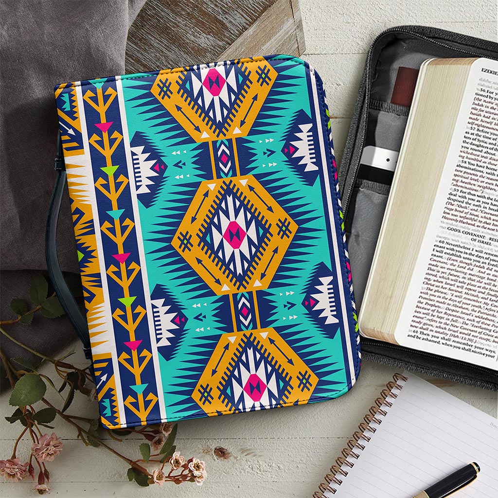 Bright Colors Aztec Pattern Print Leather Bible Cover