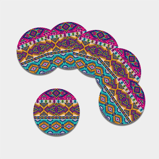 Bright Colors Aztec Pattern Print Leather Coaster Set