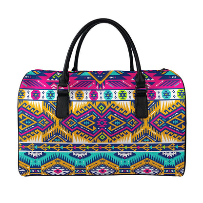 Bright Colors Aztec Pattern Print Leather Duffle Bag