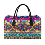 Bright Colors Aztec Pattern Print Leather Duffle Bag