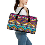 Bright Colors Aztec Pattern Print Leather Duffle Bag