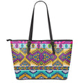 Bright Colors Aztec Pattern Print Leather Tote Bag With Zipper
