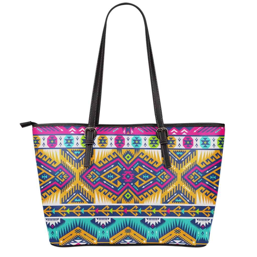 Bright Colors Aztec Pattern Print Leather Tote Bag