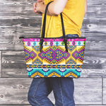 Bright Colors Aztec Pattern Print Leather Tote Bag