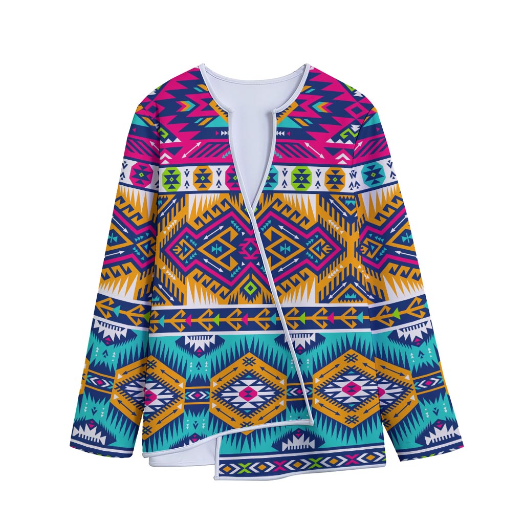 Bright Colors Aztec Pattern Print Long Sleeve Short Coat