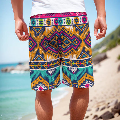 Bright Colors Aztec Pattern Print Men's Cargo Shorts
