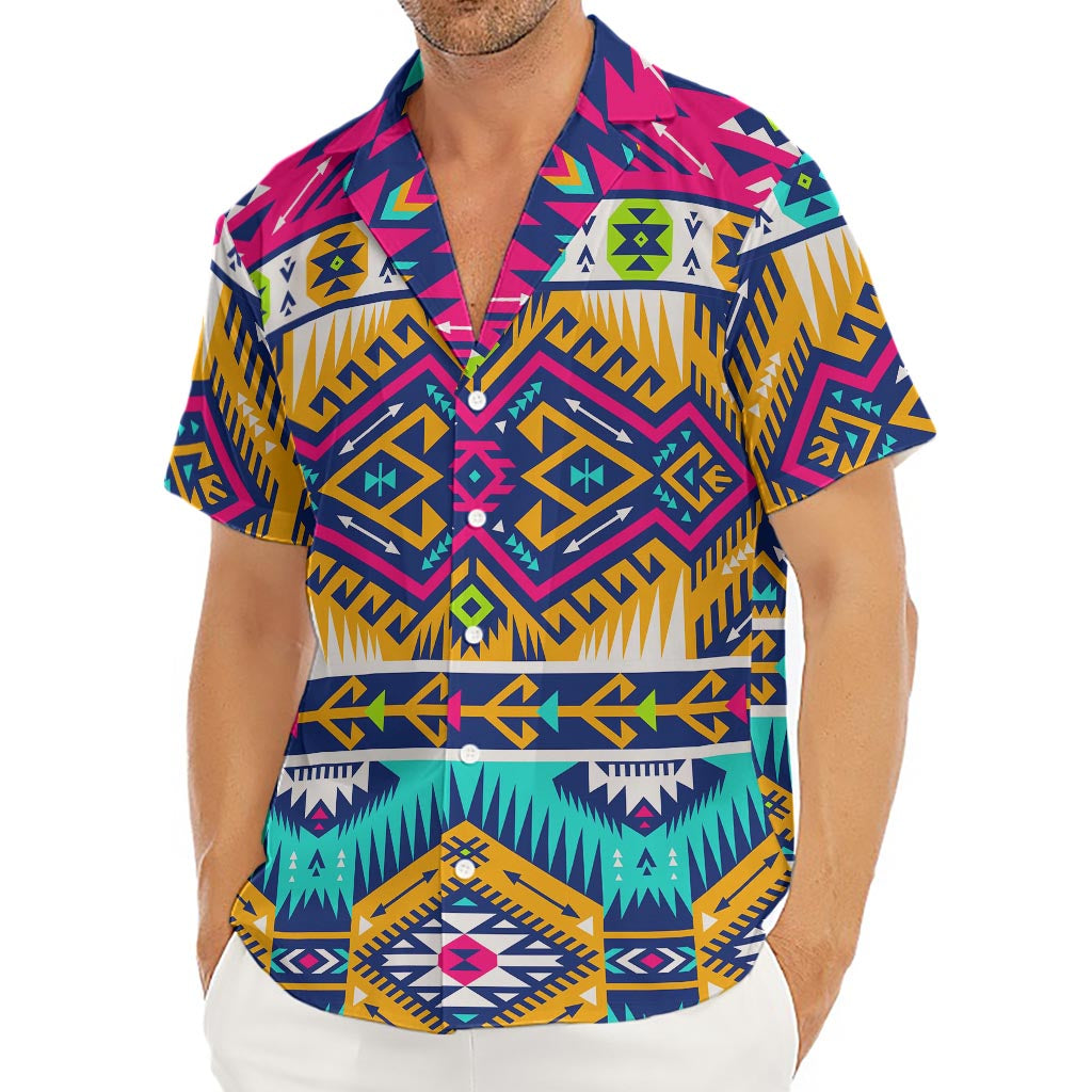 Bright Colors Aztec Pattern Print Men's Deep V-Neck Shirt