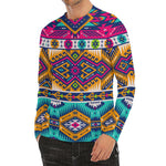 Bright Colors Aztec Pattern Print Men's Long Sleeve Rash Guard
