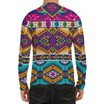 Bright Colors Aztec Pattern Print Men's Long Sleeve Rash Guard