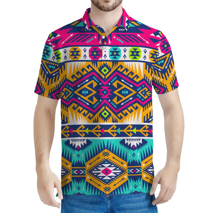 Bright Colors Aztec Pattern Print Men's Polo Shirt