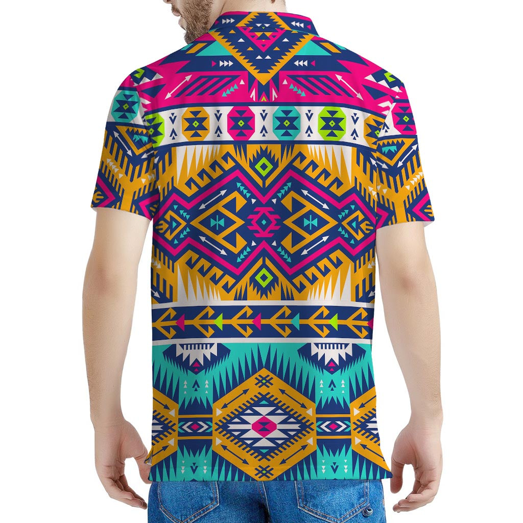Bright Colors Aztec Pattern Print Men's Polo Shirt