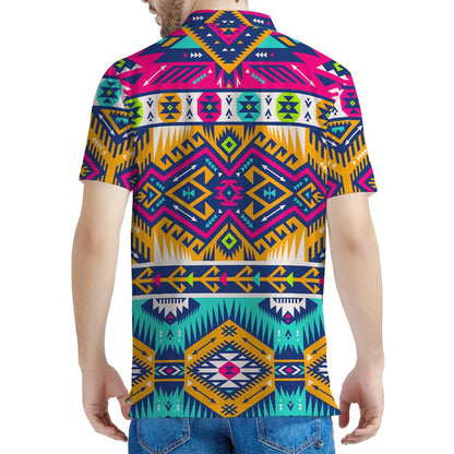 Bright Colors Aztec Pattern Print Men's Polo Shirt