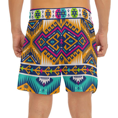 Bright Colors Aztec Pattern Print Men's Split Running Shorts
