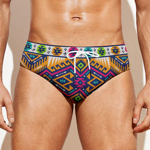 Bright Colors Aztec Pattern Print Men's Swim Briefs