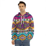 Bright Colors Aztec Pattern Print Men's Velvet Pullover Hoodie