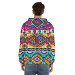 Bright Colors Aztec Pattern Print Men's Velvet Pullover Hoodie