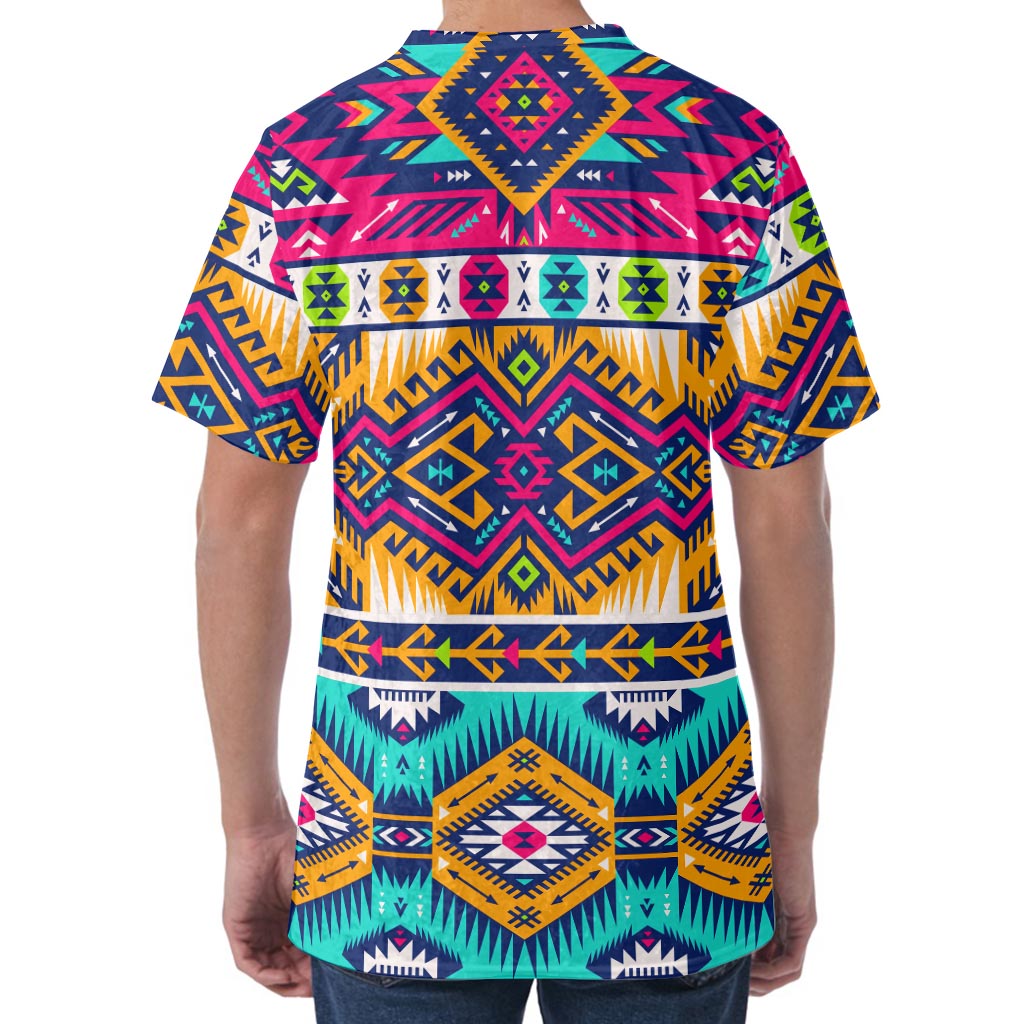 Bright Colors Aztec Pattern Print Men's Velvet T-Shirt