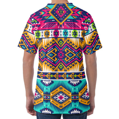 Bright Colors Aztec Pattern Print Men's Velvet T-Shirt