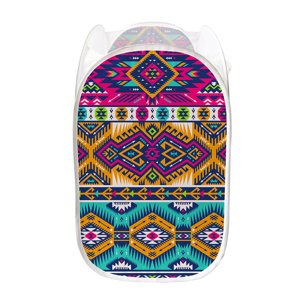 Bright Colors Aztec Pattern Print Mesh Laundry Hamper