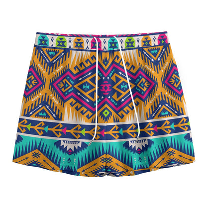 Bright Colors Aztec Pattern Print Mesh Shorts