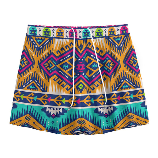 Bright Colors Aztec Pattern Print Mesh Shorts