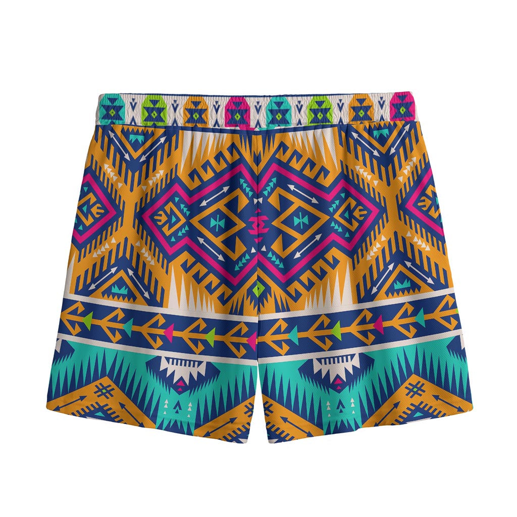 Bright Colors Aztec Pattern Print Mesh Shorts