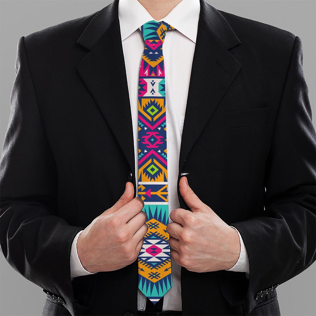 Bright Colors Aztec Pattern Print Necktie