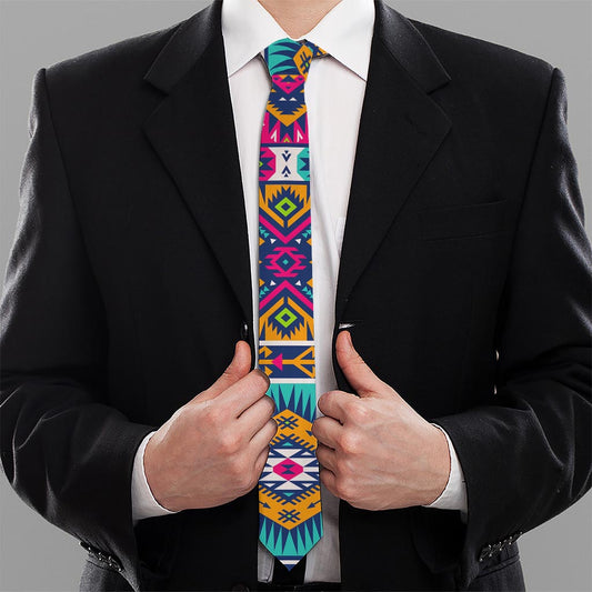 Bright Colors Aztec Pattern Print Necktie