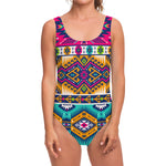 Bright Colors Aztec Pattern Print One Piece Swimsuit