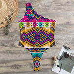 Bright Colors Aztec Pattern Print One Shoulder Bodysuit