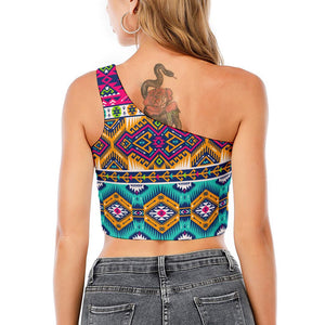 Bright Colors Aztec Pattern Print One Shoulder Crop Top