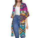 Bright Colors Aztec Pattern Print Open Front Beach Cover Up