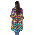 Bright Colors Aztec Pattern Print Open Front Beach Cover Up