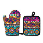 Bright Colors Aztec Pattern Print Oven Mitt And Pot Holder Set