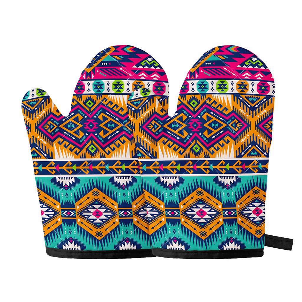 Bright Colors Aztec Pattern Print Oven Mitts