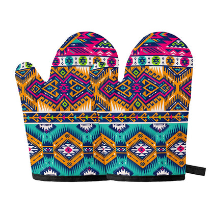 Bright Colors Aztec Pattern Print Oven Mitts
